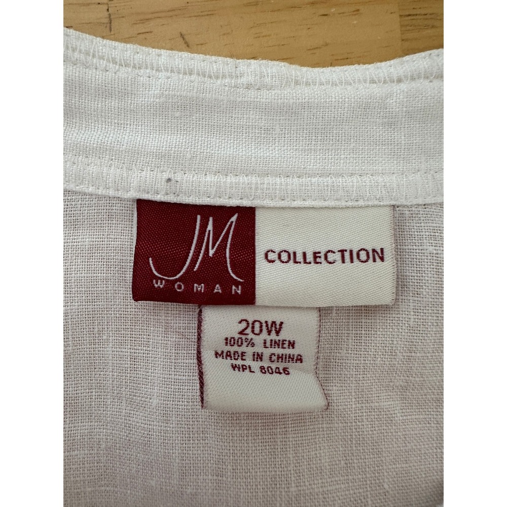 JM Collection 100% Linen Blouse Womens White Button Front Boho Coastal Chic 20W - Picture 5 of 6